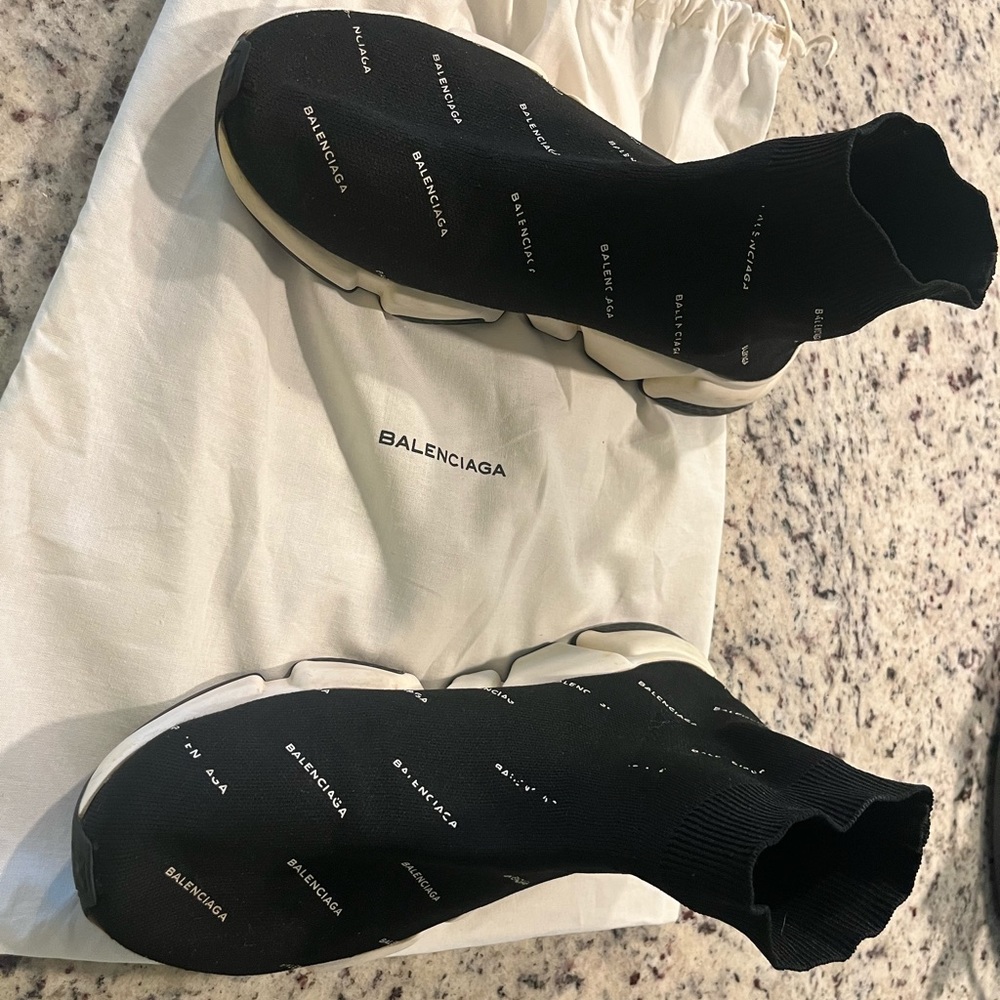 Balenciaga Speed Trainer Logo Print B&W